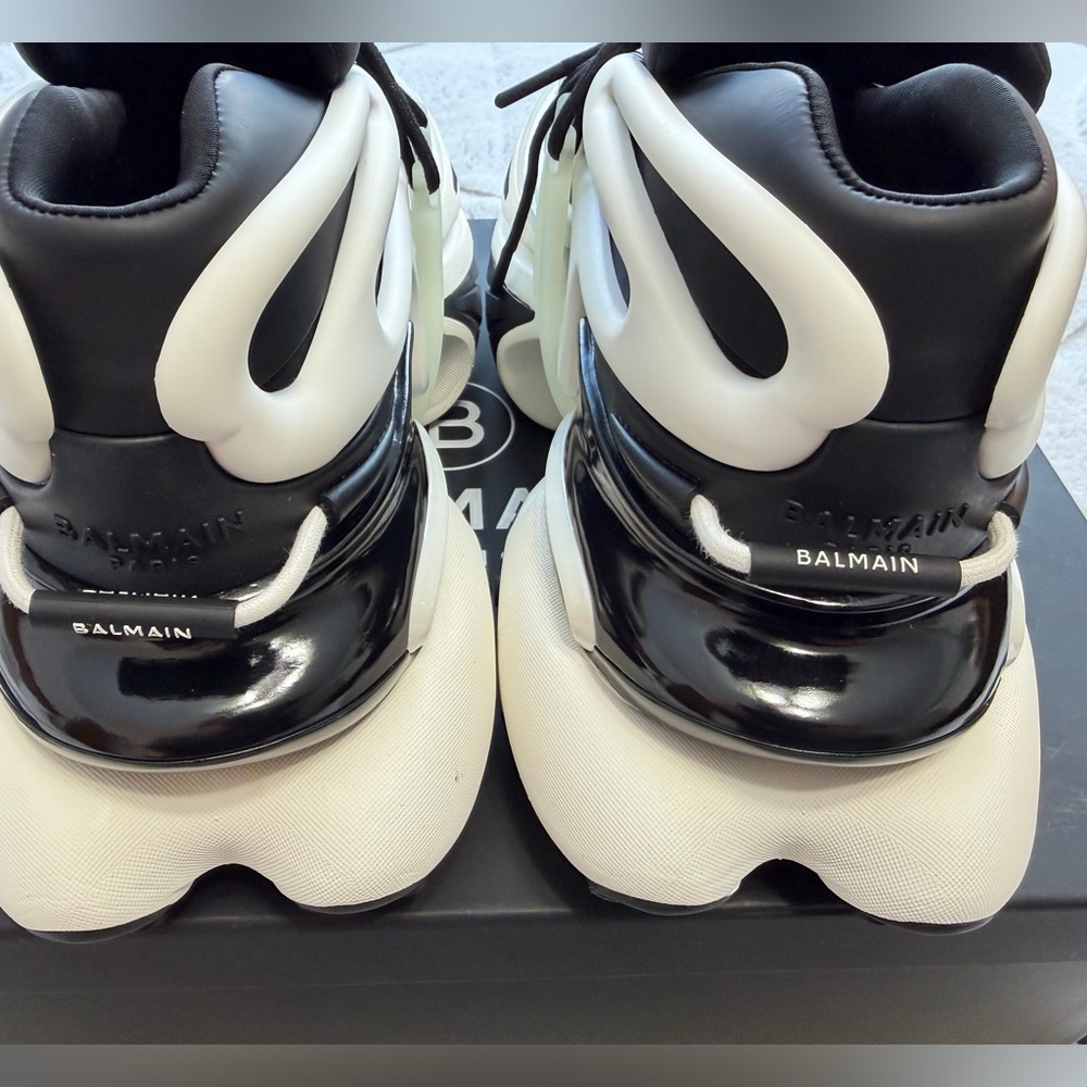 NEW! $1,195 Balmain Paris Unicorn Sneakers Black White 13 / 14 - Picture 7 of 15